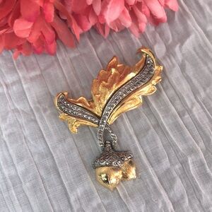 Vintage 1990 Avon large Phoenix Flame Acorn Brooch pin gold silver & rhinestones